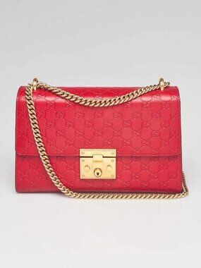 Gucci Red Guccissima Leather Padlock Medium Shoulder Bag